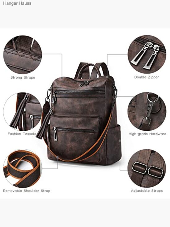 Vegan Leather Convertible Backpack Purse with Wristlet Laptop Bag main image 5